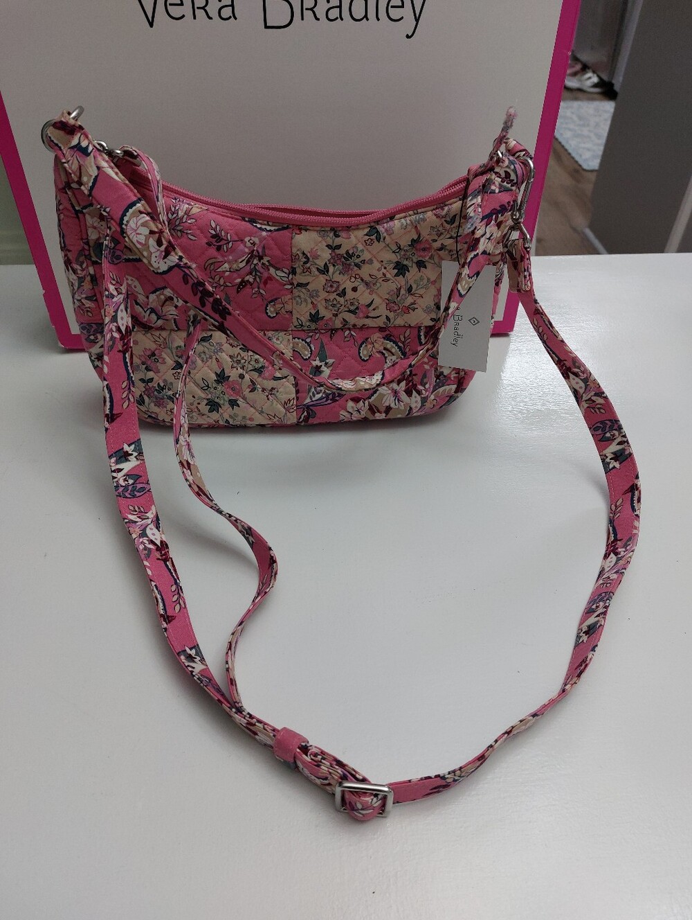 Vera Bradley Frannie Crescent Crossbody Botanical Paisley Pink NWT